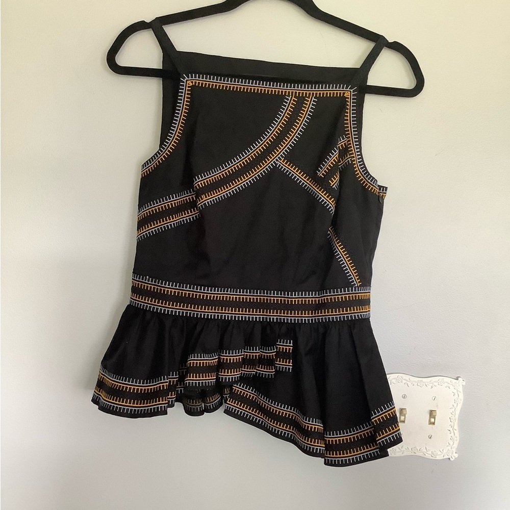 White House Black Market Black Top with Yellow and Orange Details